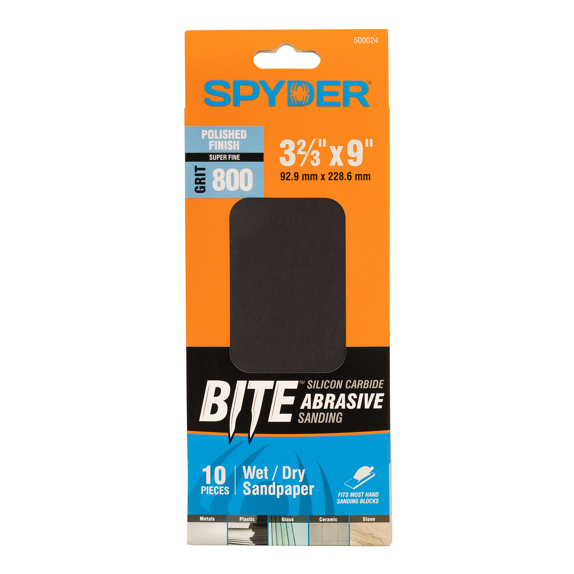 Spyder Silicon Carbide Wet/Dry Sandpaper Sheets — 3-2/3in. x 9in., 800 Grit, 10-Pack, Model# 500024